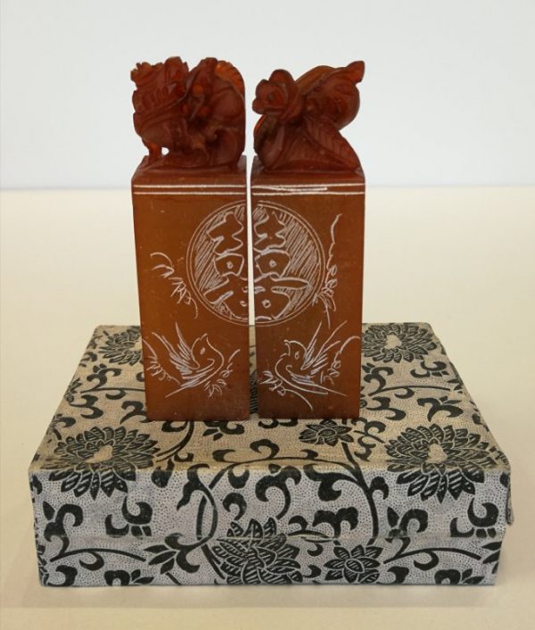 Pair Carved Stone Stamps-寿山石图章